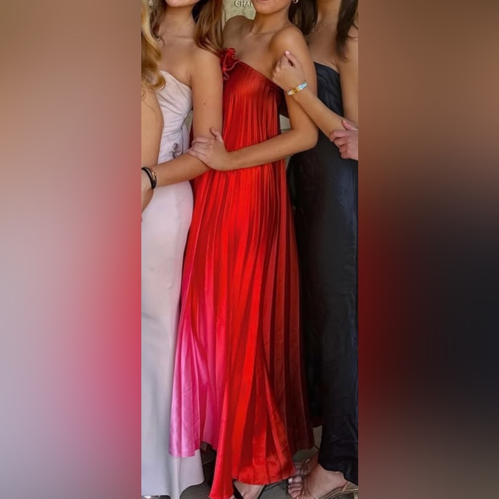Red Pleated Delfi Collective Strapless Ombre dress